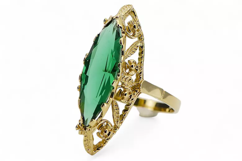 خاتم فينتاج الزمرد 14 كارت من الذهب الأصفر vrc005y